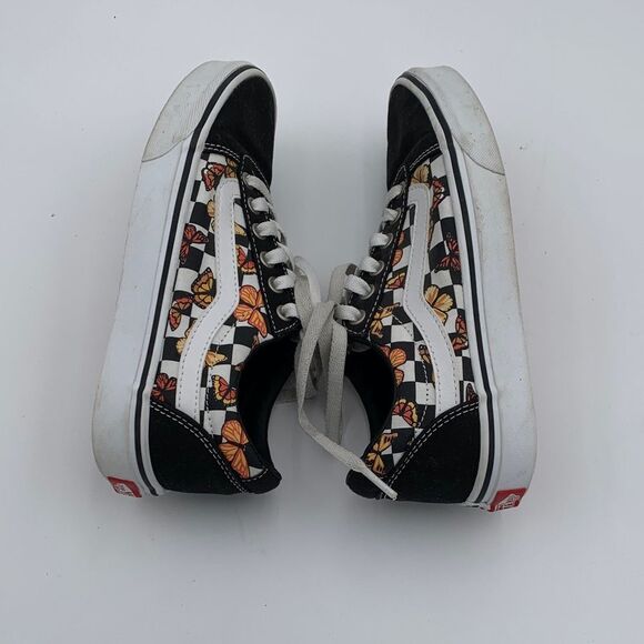 Vans classic black and white checkered with orange butterfly pint womans size 7 - Picture 7 of 10